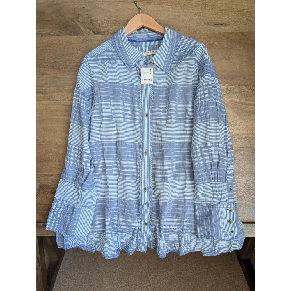 NWT We The Free Shirt Women's Large Coastal Combo Striped Long Sleeve Button-Up